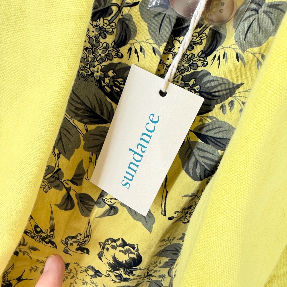 Sundance Blazer Yellow Medium Cotton Linen Floral Lining Cropped Single Button - Picture 4 of 9